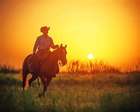 Cowboy At Sunset Paint By Numbers Painting By Numbers