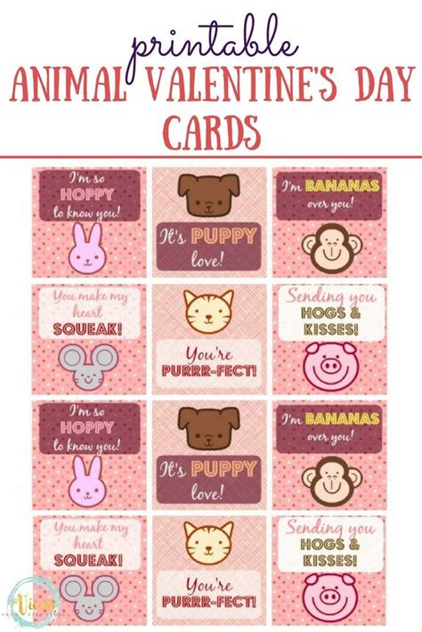 Printable Animal Valentines Day Cards Animal Valentine Valentines