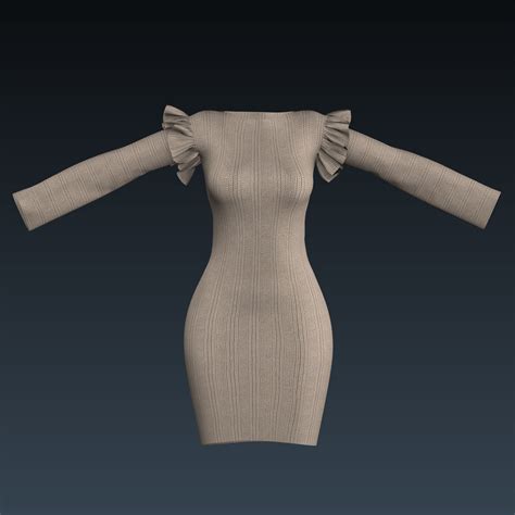 Dress 3d Model With Ruffled Sleeves Free Vr Ar Low Poly 3d Model