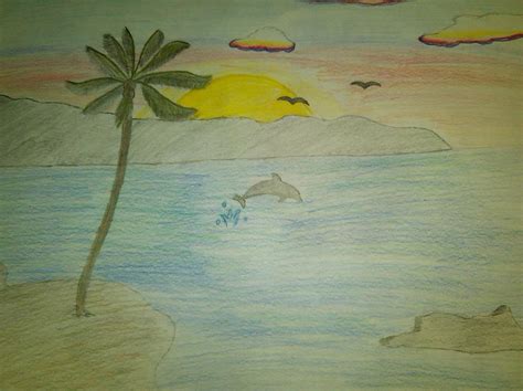Sunset Over The Ocean Drawing By Kris Halvorson