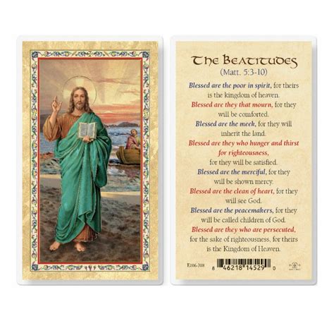 The Beatitudes Christ Blessing Gold Stamped Laminated Holy Card 25