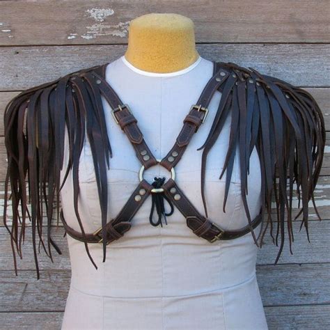 Feathered Or Spiked Leather Harness In Brown W Antiqued Brass Etsy