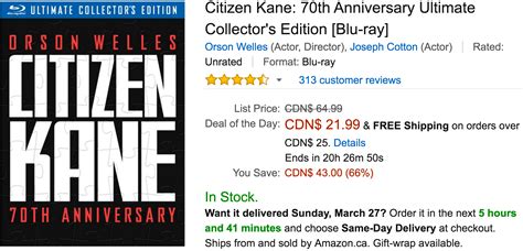 Amazon Canada Deals Of The Day: Save 66% On Citizen Kane, 65% on Singin ...