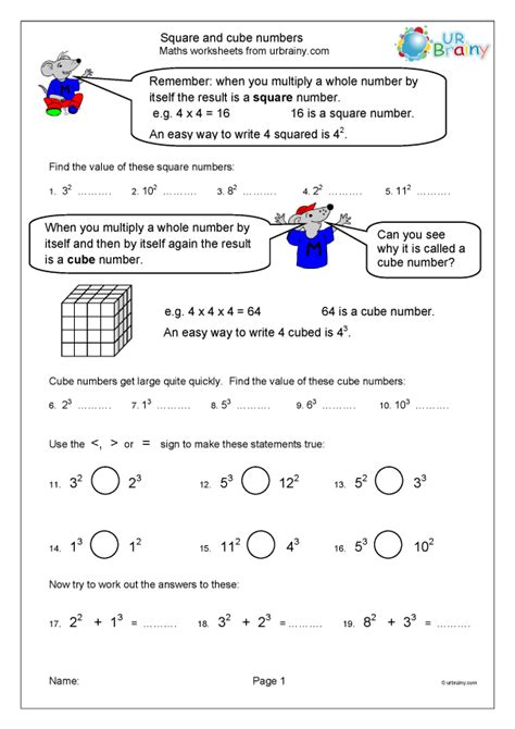Square Numbers And Cube Numbers Worksheet