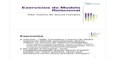 Exercícios Do Modelo Relacional Uel Br De Exercicios 03 Modelo · Exercícios Do Modelo