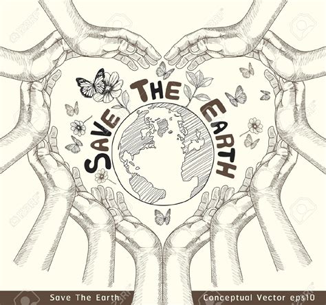 Hands Save The Earth Conceptual Vector Illustration Royalty Free