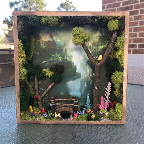 Fairy Shadow Box with Bridge over a Creek | Shadow box art, Diy shadow box, Shadow box