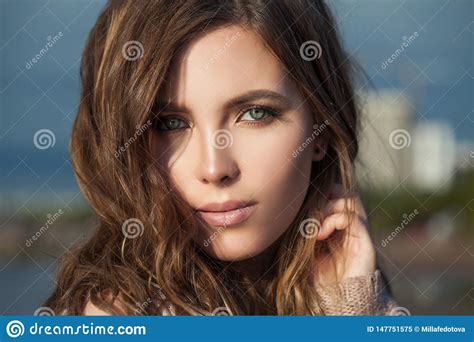 Closeup Beauty Portrait Of Pretty Woman Beautiful Model Face Stock