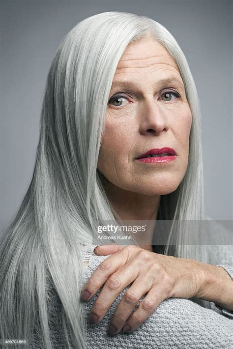 Mature Woman With Straight Grey Hair Portrait Photo Getty Images