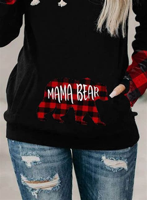 Womens Hoodies Mama Bear Plaid Print Hoodies