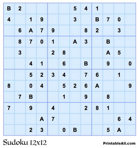 Printable Sudoku 12x12 Puzzle Sheet 8 Free Download And Print For You