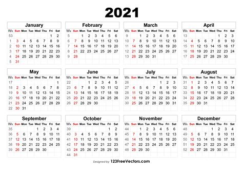 Week Calendar 2021 Sunday To Saturday