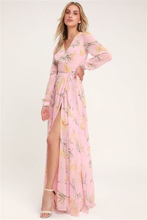Loving You Blush Pink Floral Print Long Sleeve Wrap Maxi Dress