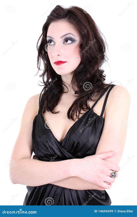 Portrait Of A Brunette With Red Lips Stock Image Image Of Makeup