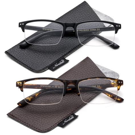 Newbee Fashion Half Frame Bifocal Reading Glasses With Pouch 2 Pack