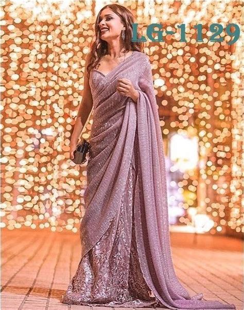 Purple Georgette Heavy Full Sequins And Embroidered Designer Etsy 1000 Stylish Sarees Saree