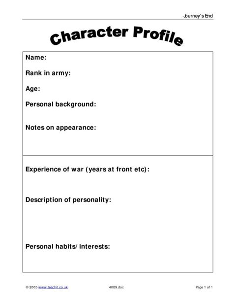 Character Profile Worksheet — Db