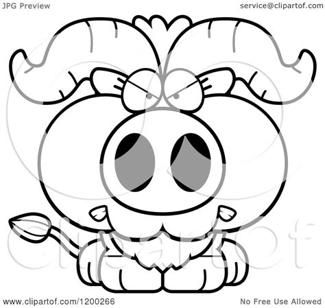 Cartoon Of A Black And White Mad Ox Calf Royalty Free Vector Clipart