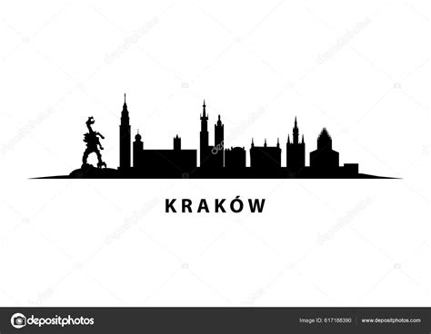 Krakow Vector Skyline Black Silhouette City Poland Cracow Stock Vector