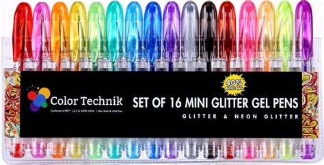 Color Technik Glitter Gel Pens Set Di 16 Mini Penne Gel Glitterate