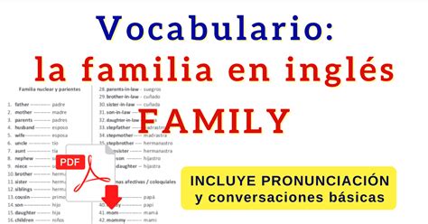 Vocabulario Familia En Inglés Y Español Con Pronunciación Y Ejercicios Pdf