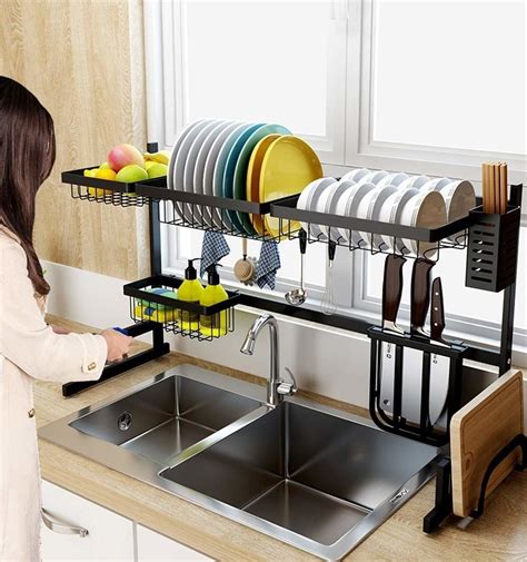Kitchen organizer dish rack closet organizer storage shelf for rack space saving cabinet ttlife space aluminum dish holder drain board stand rack for kitchen space saving organizer kitchen storage rack rose gold. And a dish rack that arches over the sink to use some ...