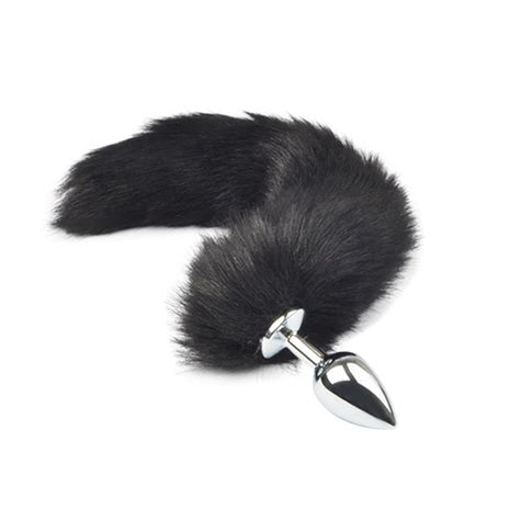 stainless steel anal butt plug large faux fur cat fox tail metal femal