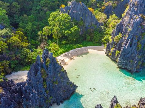 Aerial View Of Hidden Beach In Matinloc Island El Nido Palawan