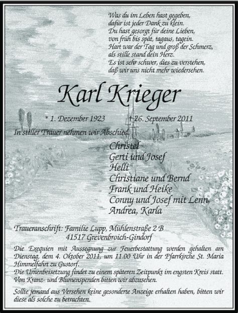 Alle Traueranzeigen für Karl Krieger trauer rp online de