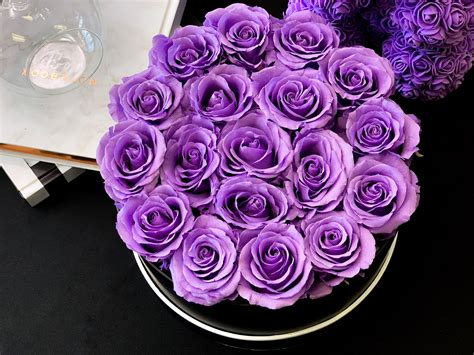 Forever Roses Box With Preserved Lavender Roses In Miami Fl Luxury Flowers Miami