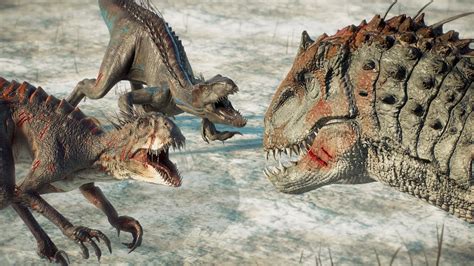 Scorpios Rex Vs Indoraptor Vs Indominus Rex Battle Royale Jurassic