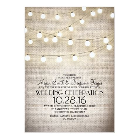 Burlap Lace And String Lights Rustic Wedding Invites Zazzle