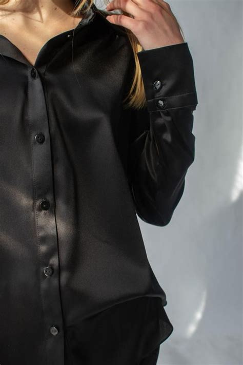Women Silk Shirt In Black Silk Blouse Long Sleeve Blouse Womens Button