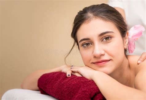 Beautiful Women Portrait Face On Spa Bed Stock Image Image Of Healthy