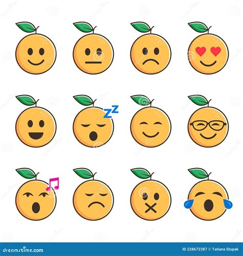 Orange Smiles Set Emoticon With Different Mood Vector Cartoon