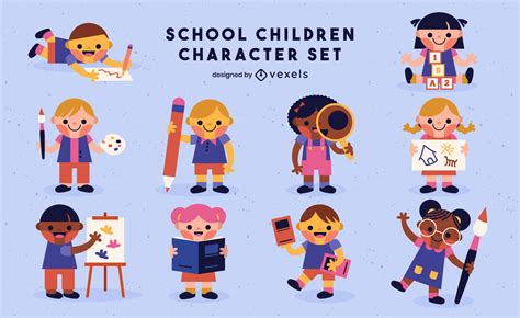 School Children Characters Cute Set Vector Download