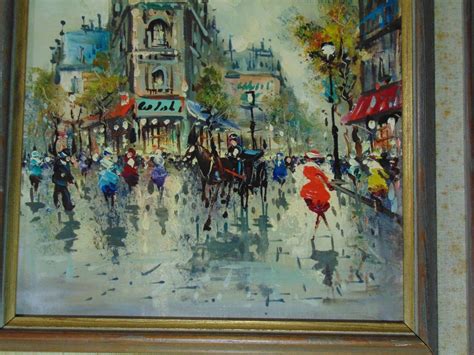Vintage Impressionist Fine Oil Painting Street Scene Paris Signed