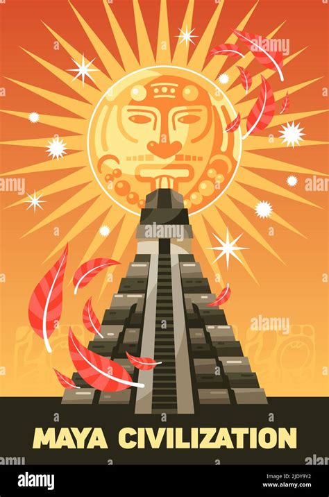 Maya Civilization Vertical Poster With Kukulkan Ancient Pyramid On