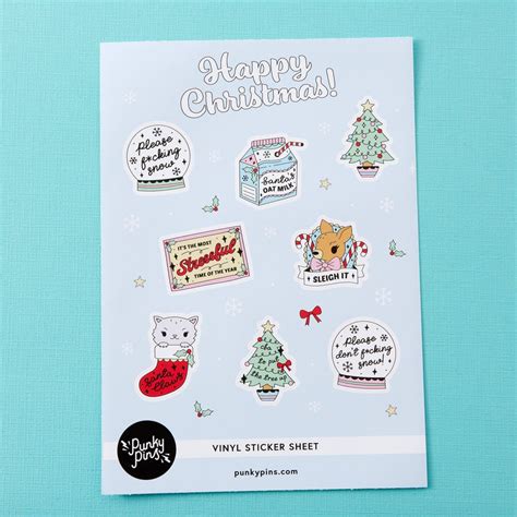 Vinyl Sticker Sheet A5 Happy Christmas Punky Pins Águas Furtadas Design