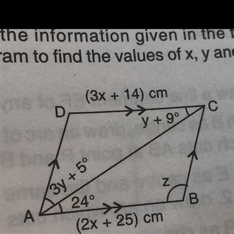 Use The Information Given In The Following Diagram To Find The Values Of X Y And Z