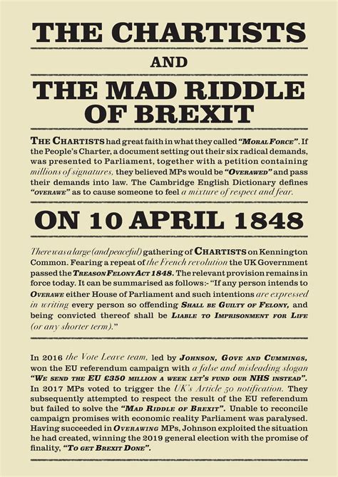 Poster The Chartists And The Mad Riddle Of Brexit Etsy Uk