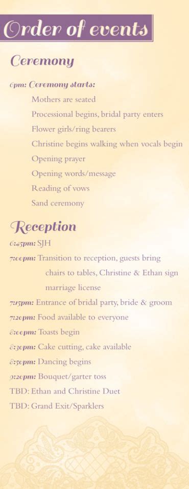 At this point the speeches and the formal part of the reception is considered over, and the guests are free to hit the dance floor. Ethan and Christine's Marriage Covenant (Vows) | Wedding ...
