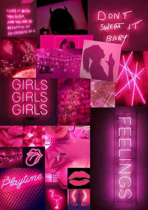 Printed Boujee Pink Neon Photo Collage Kit Hot Pink Aesthetic Pink