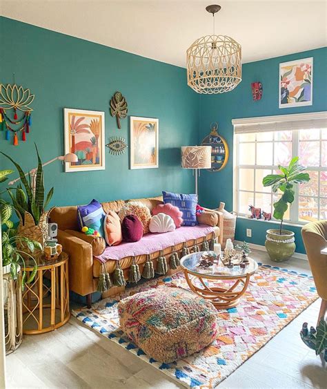 Teal Living Rooms Living Room Wall Bohemian Style Interior Bohemian Glam Living Room