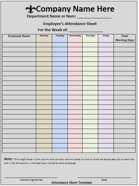 Meeting Attendance Sign In Sheet Template Pdf Template