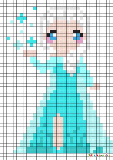 Découvrez donc ce coloriage grille vierge pour faire du pixel art à dessiner et colorier dans les temps libre. Pixel Art Princesse La reine des neiges par Tête à modeler