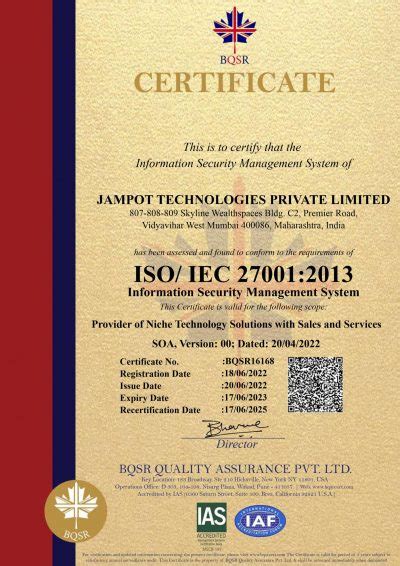 Jampot Technologies Pvt Ltd Certification And Membership