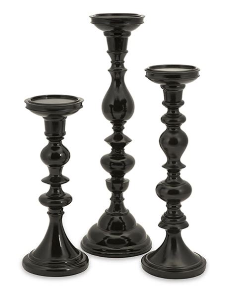 Set Of 3 Contemporary Tall Midnight Black Sculpted Pillar Candle