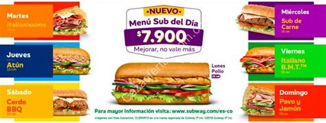 Subway Menú Sub del Día por de lunes a domingo Cazaofertas Colombia
