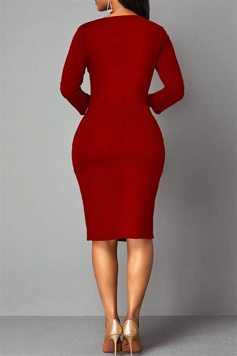 wholesale red casual elegant print patchwork slit asymmetrical collar one step skirt dresses
